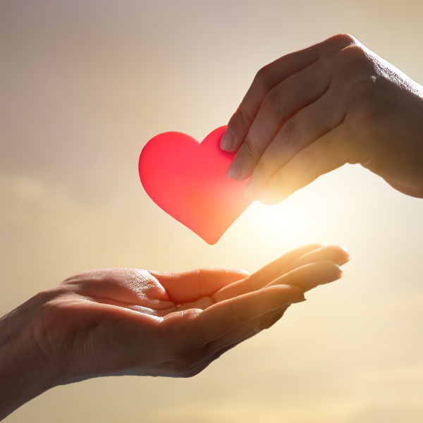 Hands holding a red paper heart