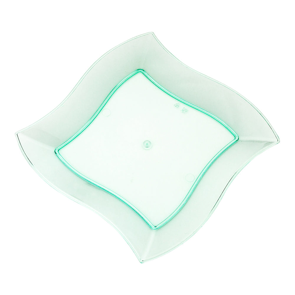 Maxi Serve 100 Square Seagreen 7" Plastic Medium Aqua Plates and 100 Argento Silver Plastic Cutlery Sets