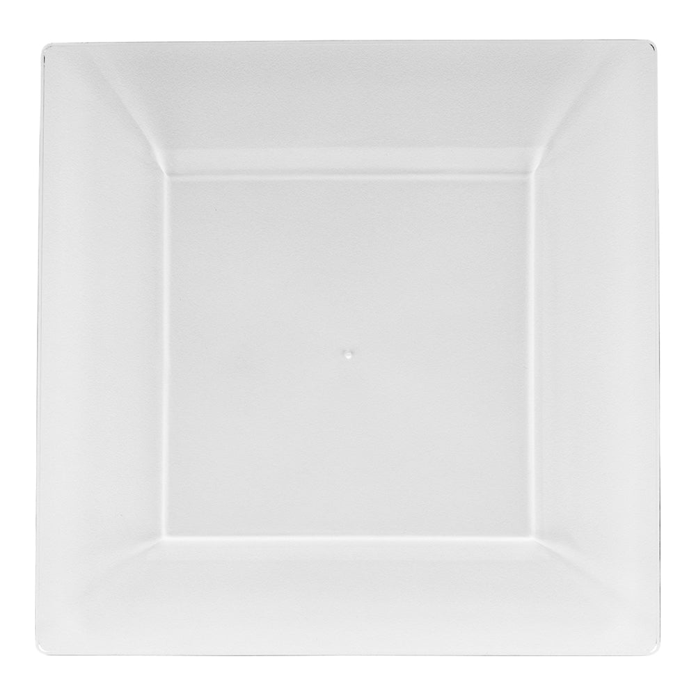 Maxi Serve 100 Square Clear 9 1/2" Plastic Modern Plates and 100 Argento Silver Plastic Cutlery Sets