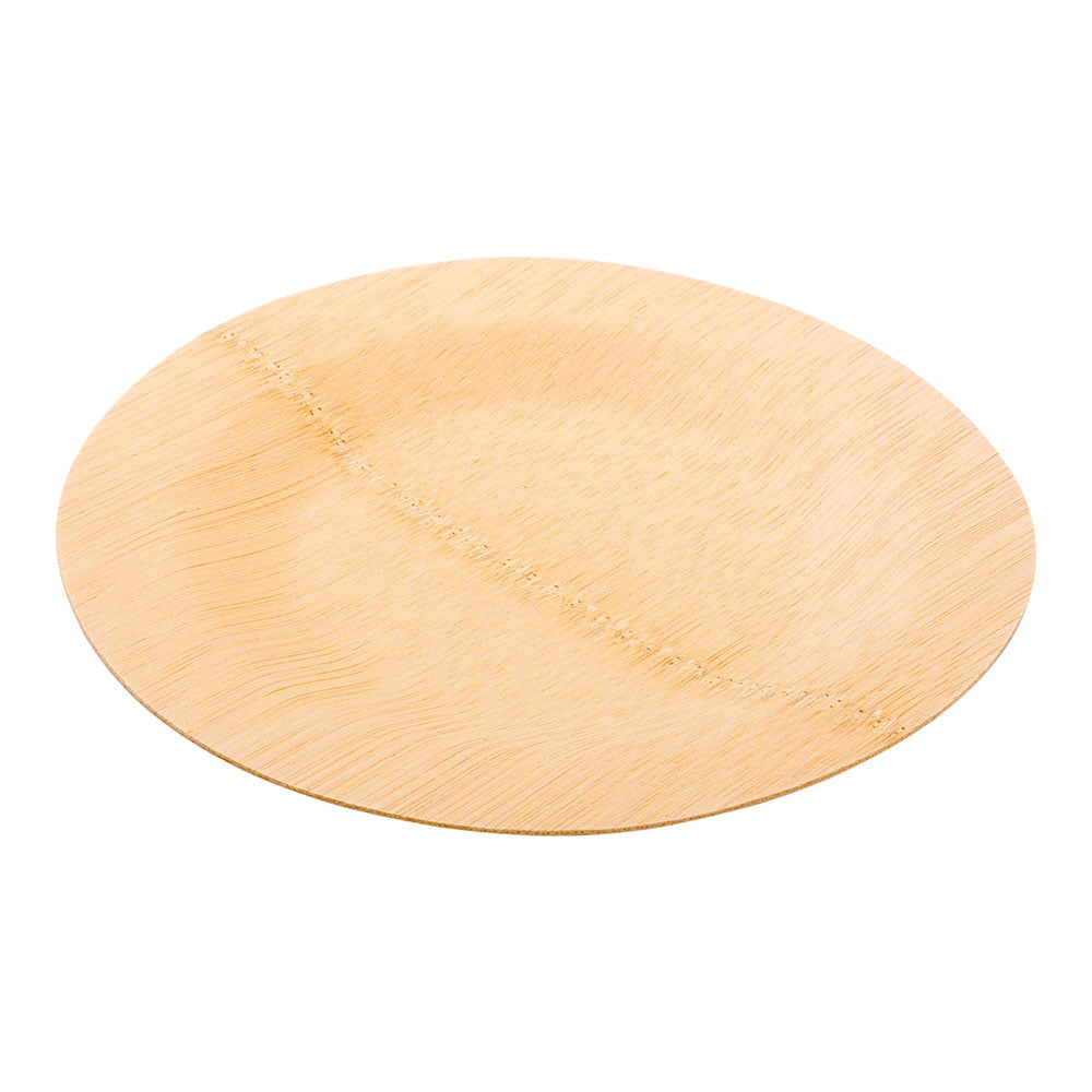 Bambuddha 100 Round Natural 7" Bamboo Medium Veneer Plates and 100 Natural Bamboo Disposable Flatware Sets