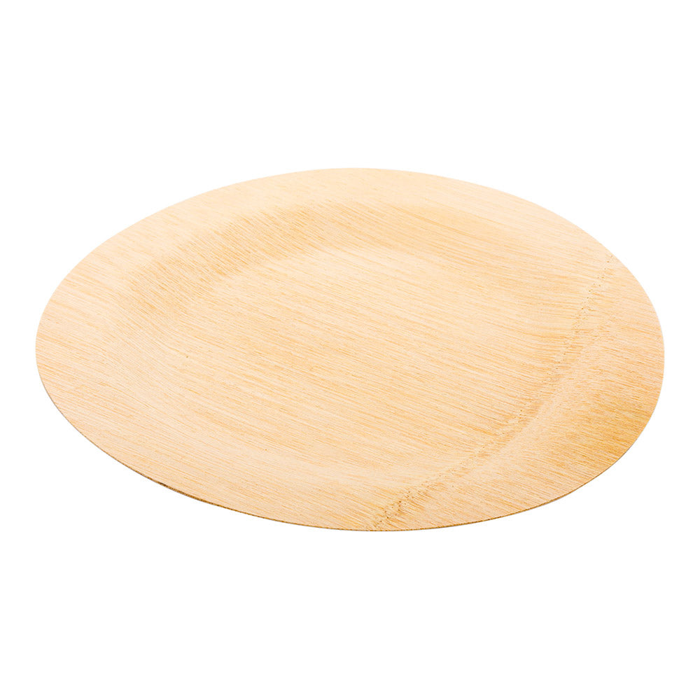 Bambuddha 100 Round Natural 9" Bamboo Large Veneer Plates and 100 Natural Bamboo Disposable Flatware Sets