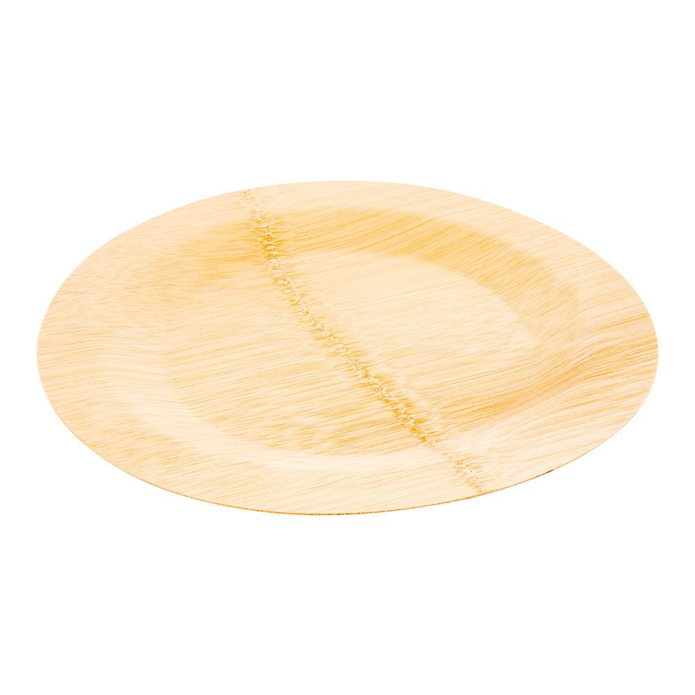 Bambuddha 100 Round Natural 11" Bamboo Veneer Dinner Plates and 100 Natural Bamboo Disposable Flatware Sets