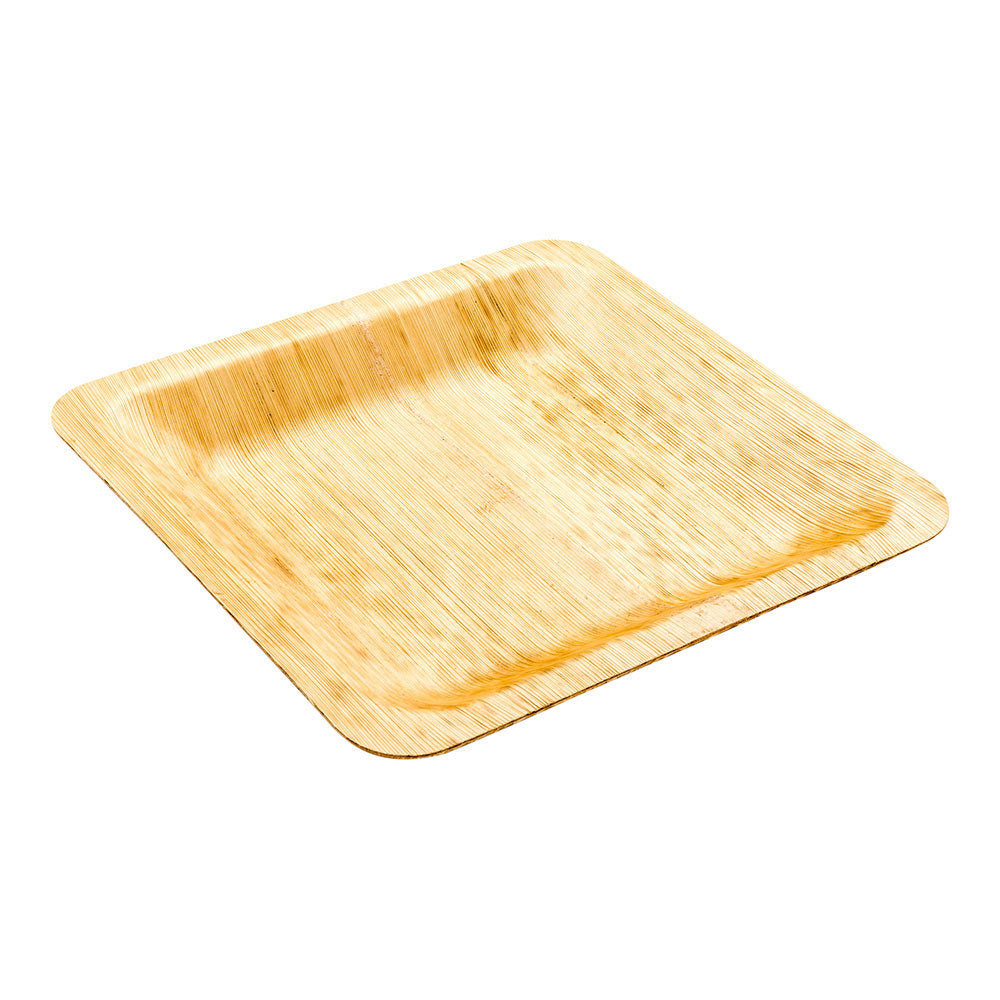 Bambuddha 100 Square Natural 8" Bamboo Leaf Large Plates and 100 Natural Bamboo Disposable Flatware Sets