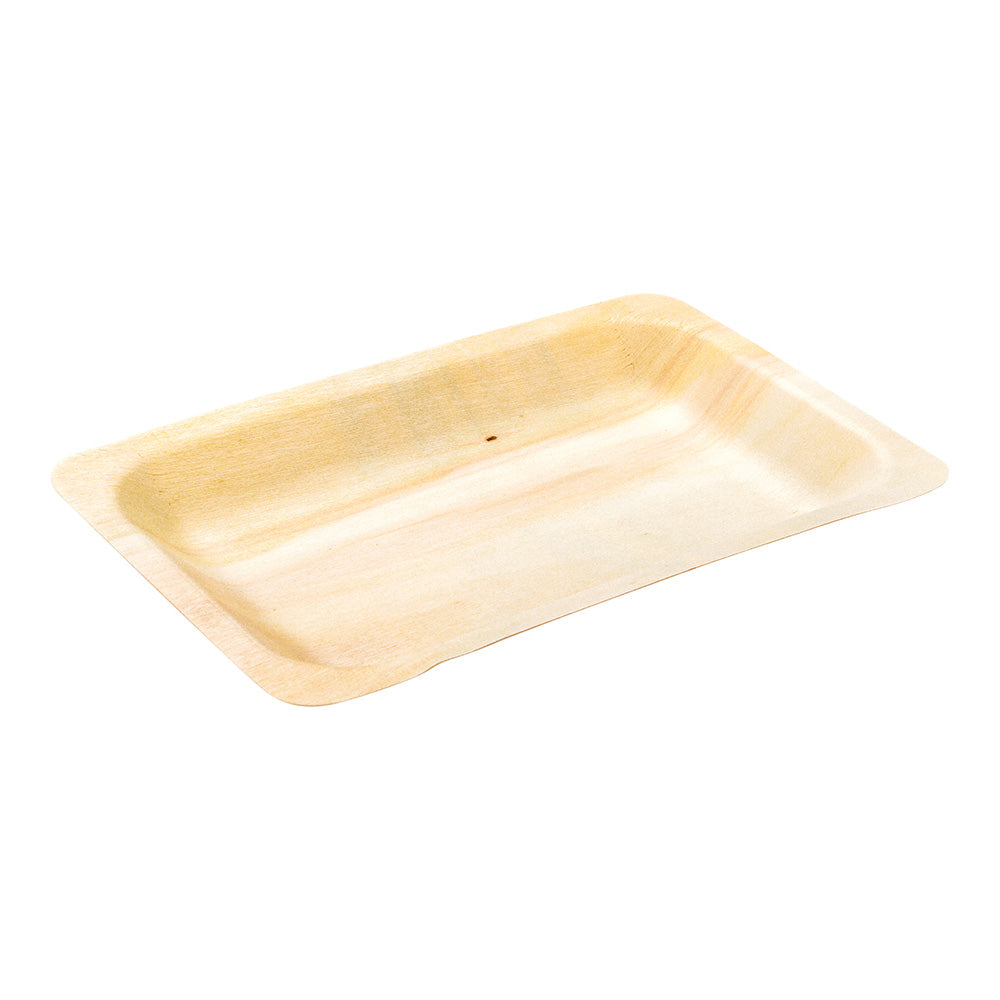 Bambuddha 200 Rectangle Natural 8" Wood Plates and 200 Natural Bamboo Disposable Flatware Sets
