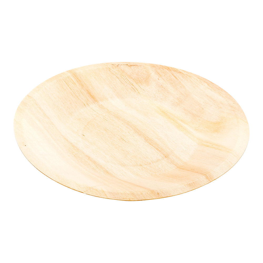Bambuddha 200 Round Natural 8" Wood Plates and 200 Natural Bamboo Disposable Flatware Sets