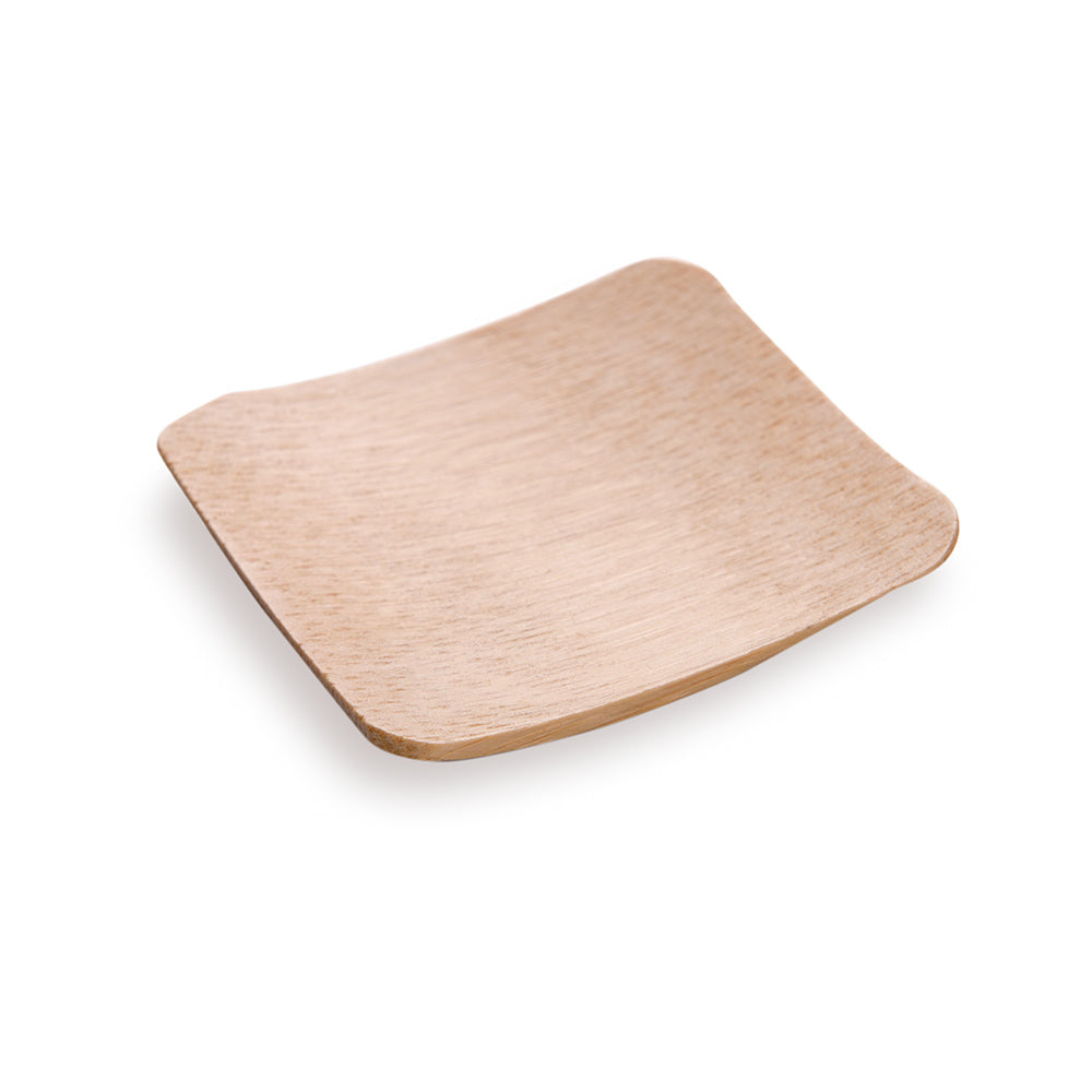 Bambuddha 100 Square Natural 2.25" Bamboo Dishes and 100 Natural Bamboo 3.5" Mini Spoons
