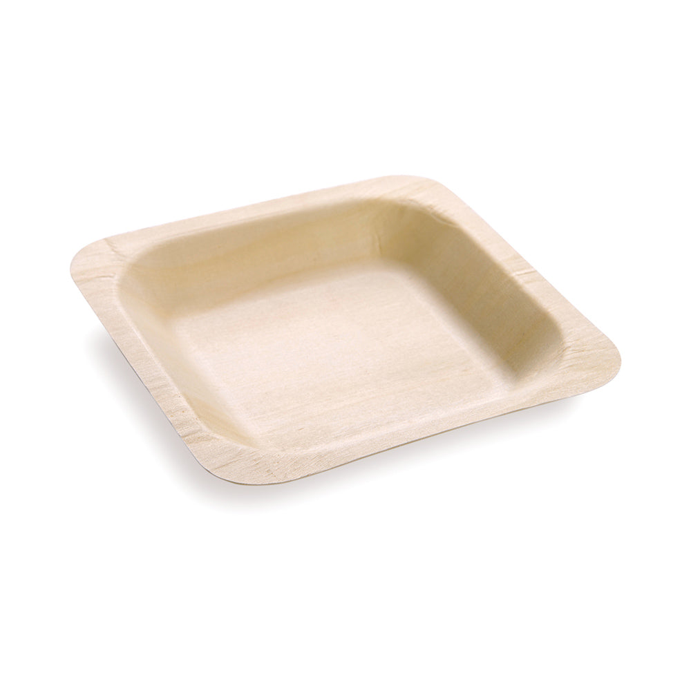 Bambuddha 200 Square Natural 4.5" Wood Plates and 200 Natural Bamboo 3.5" Mini Spoons