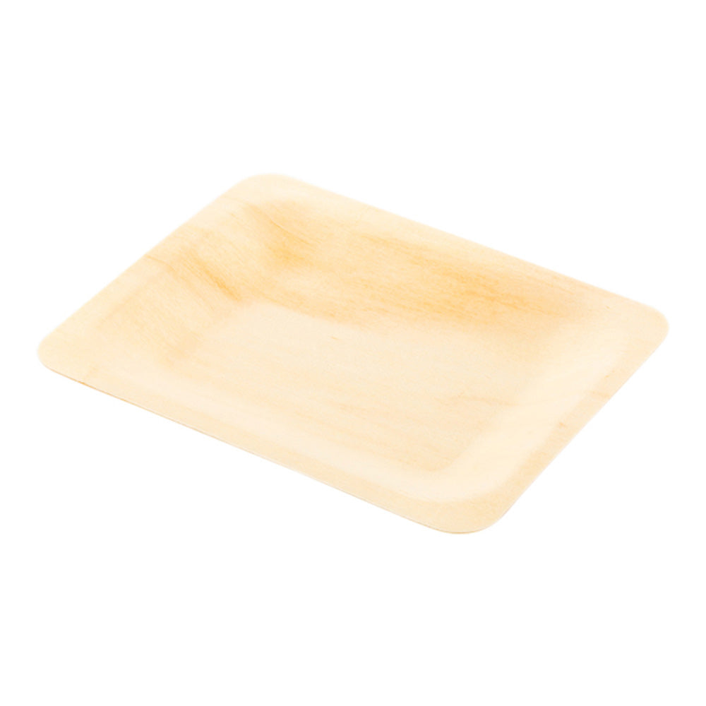 Bambuddha 200 Rectangle Natural 4.75" Wood Plates and 200 Natural Bamboo 3.5" Mini Spoons