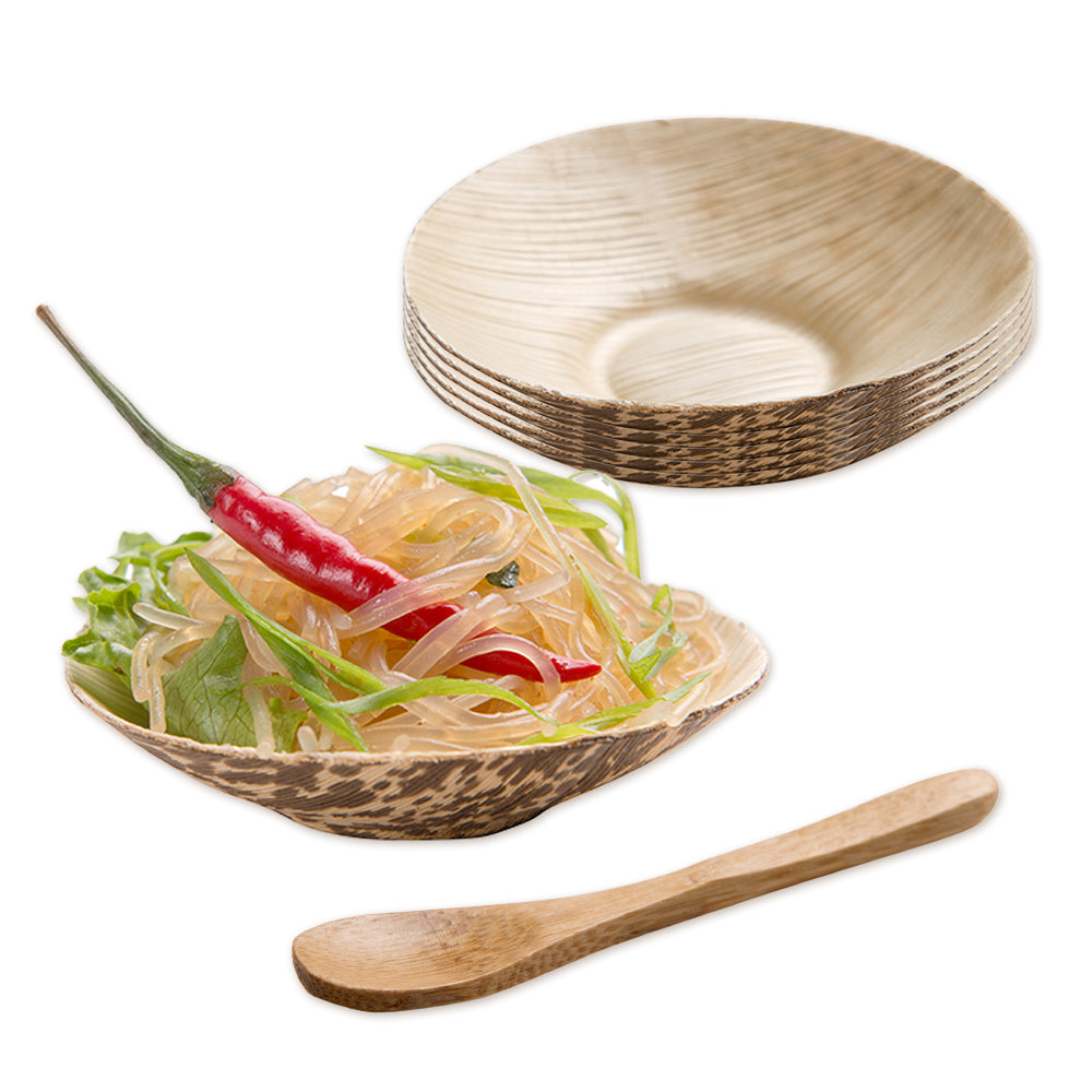 Bambuddha 100 2 oz Round Natural Bamboo Coupelles and 100 Natural Bamboo 3.5" Mini Spoons