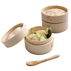 Bambuddha 100 2 oz Round Natural Bamboo Mini Steamers and 100 Natural Bamboo 3.5