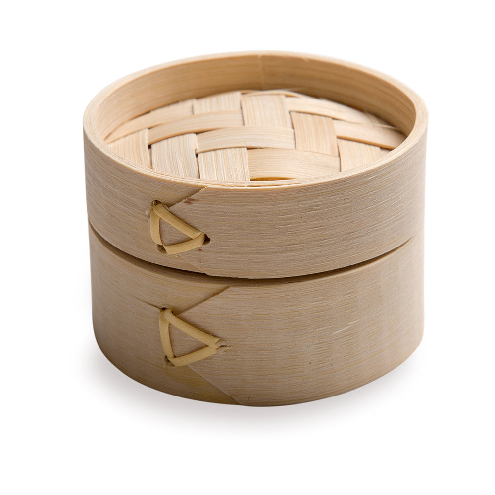 Bambuddha 100 2 oz Round Natural Bamboo Mini Steamers and 100 Natural Bamboo 3.5" Mini Spoons