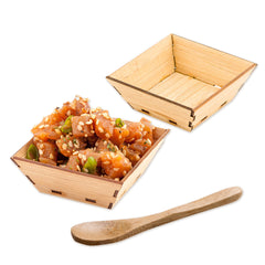 Bambuddha 100 1.5 oz Square Natural Bamboo Mini Kova Bowls and 100 Natural Bamboo 3.5