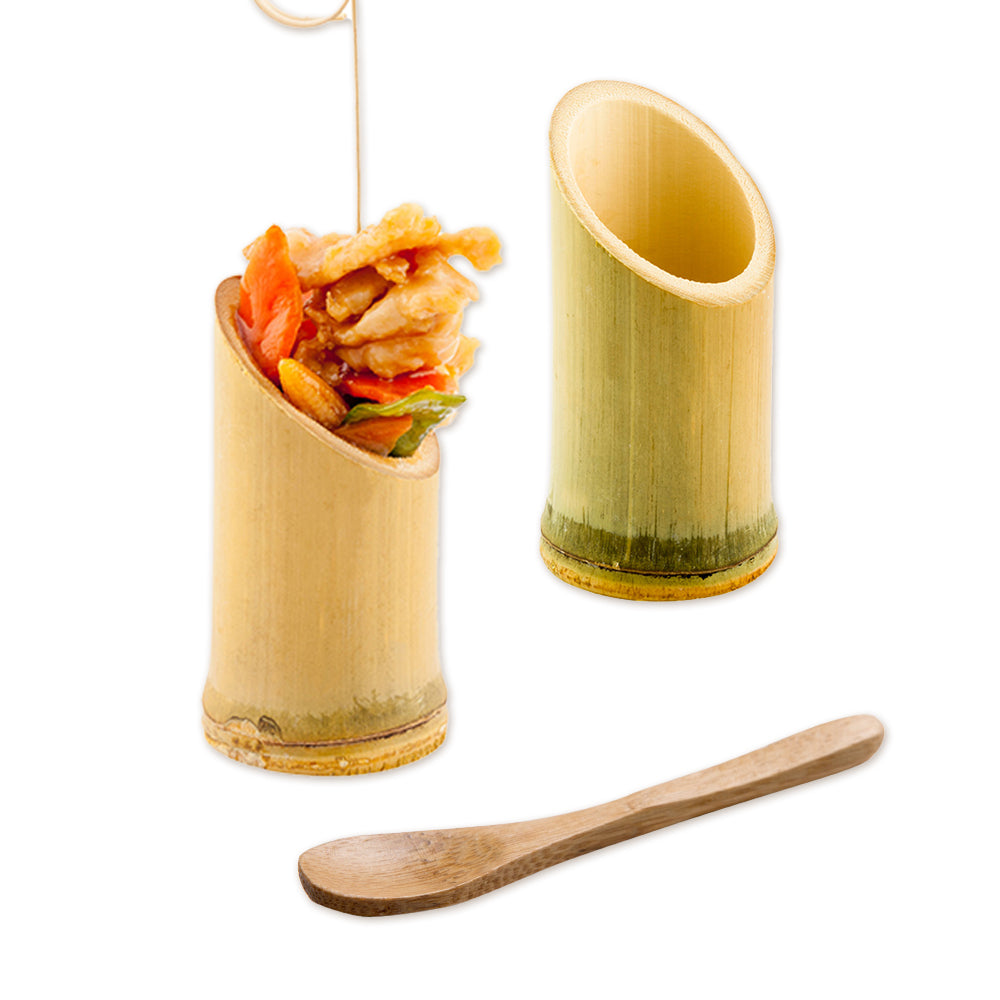 Bambuddha 100 Round Natural 2" Bamboo Tubes and 100 Natural Bamboo 3.5" Mini Spoons