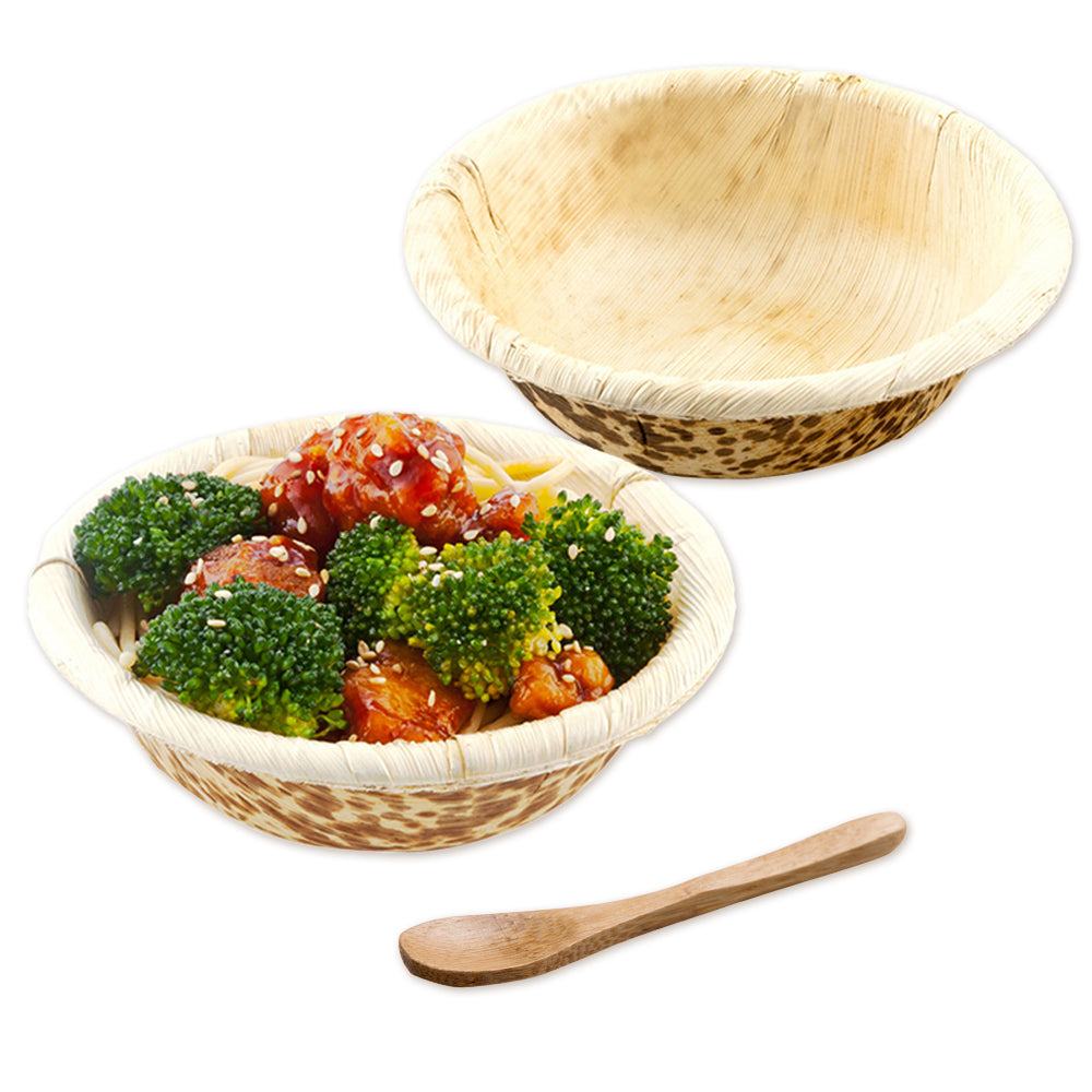 Bambuddha 100 7 oz Round Natural Bamboo Bowls and 100 Natural Bamboo 3.5" Mini Spoons