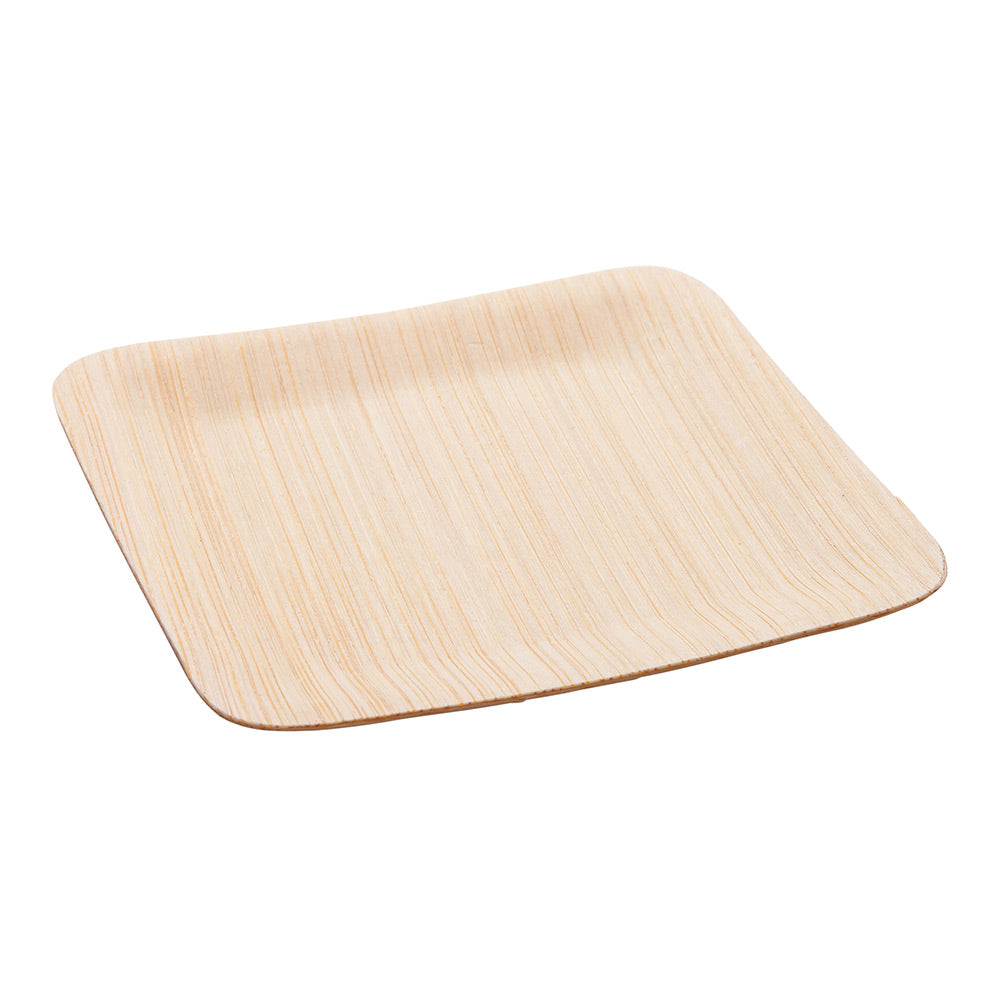 Bambuddha 100 Square Natural 3.5" Bamboo Veneer Plates and 100 Natural Bamboo 3.5" Mini Forks