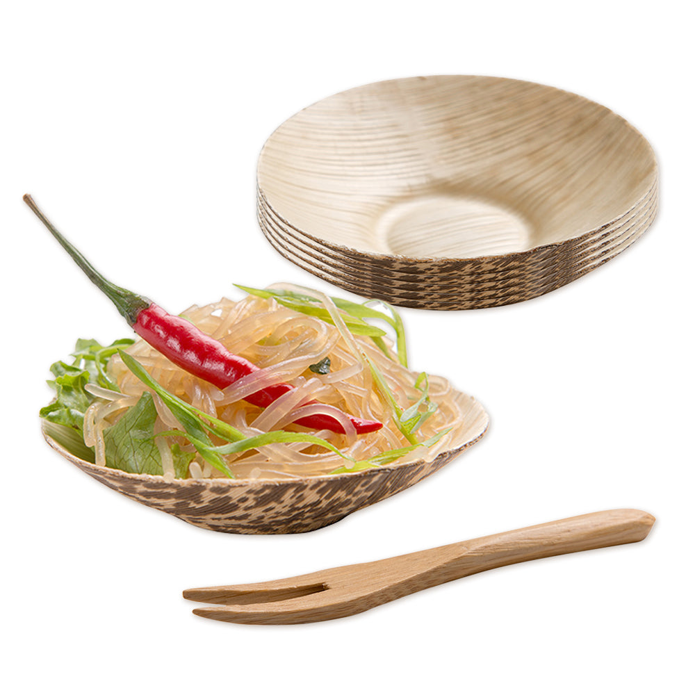 Bambuddha 100 2 oz Round Natural Bamboo Coupelles and 100 Natural Bamboo 3.5" Mini Forks