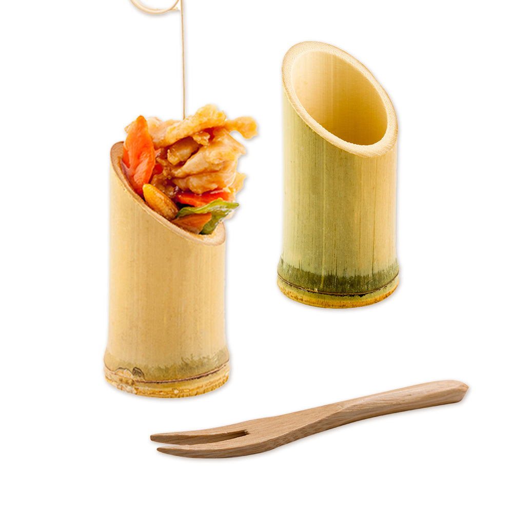 Bambuddha 100 Round Natural 2" Bamboo Tubes and 100 Natural Bamboo 3.5" Mini Forks
