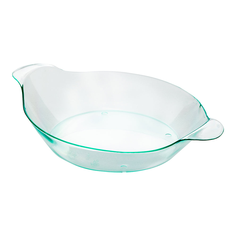 Mini Serve 100 Oval Seagreen 3.75" Plastic Mini Handled Plates and 100 Silver Plastic 4" Mini Forks