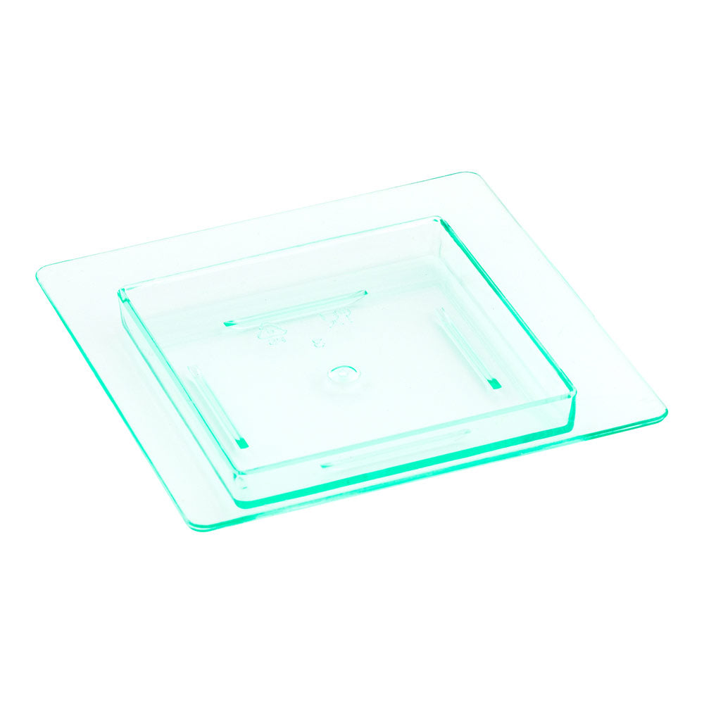 Mini Serve 100 Square Seagreen 2.75" Plastic Mini Edge Plates and 100 Silver Plastic 4" Mini Forks