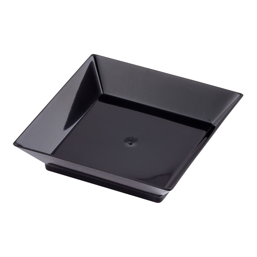Mini Serve 100 Square Black 2.5" Plastic Mini Modern Plates and 100 Silver Plastic 4" Mini Forks