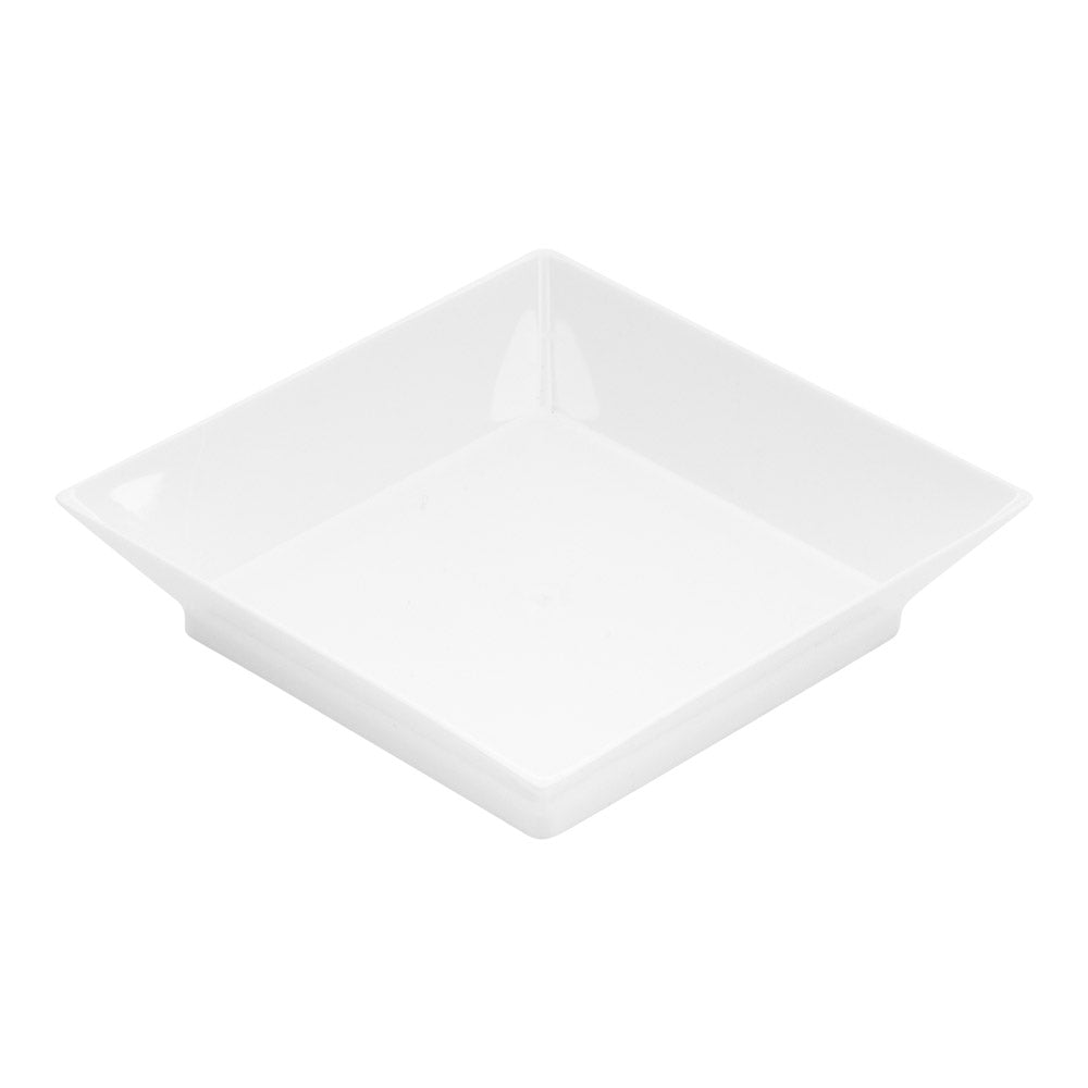 Mini Serve 100 Square White 2.5" Plastic Mini Modern Plates and 100 Silver Plastic 4" Mini Forks