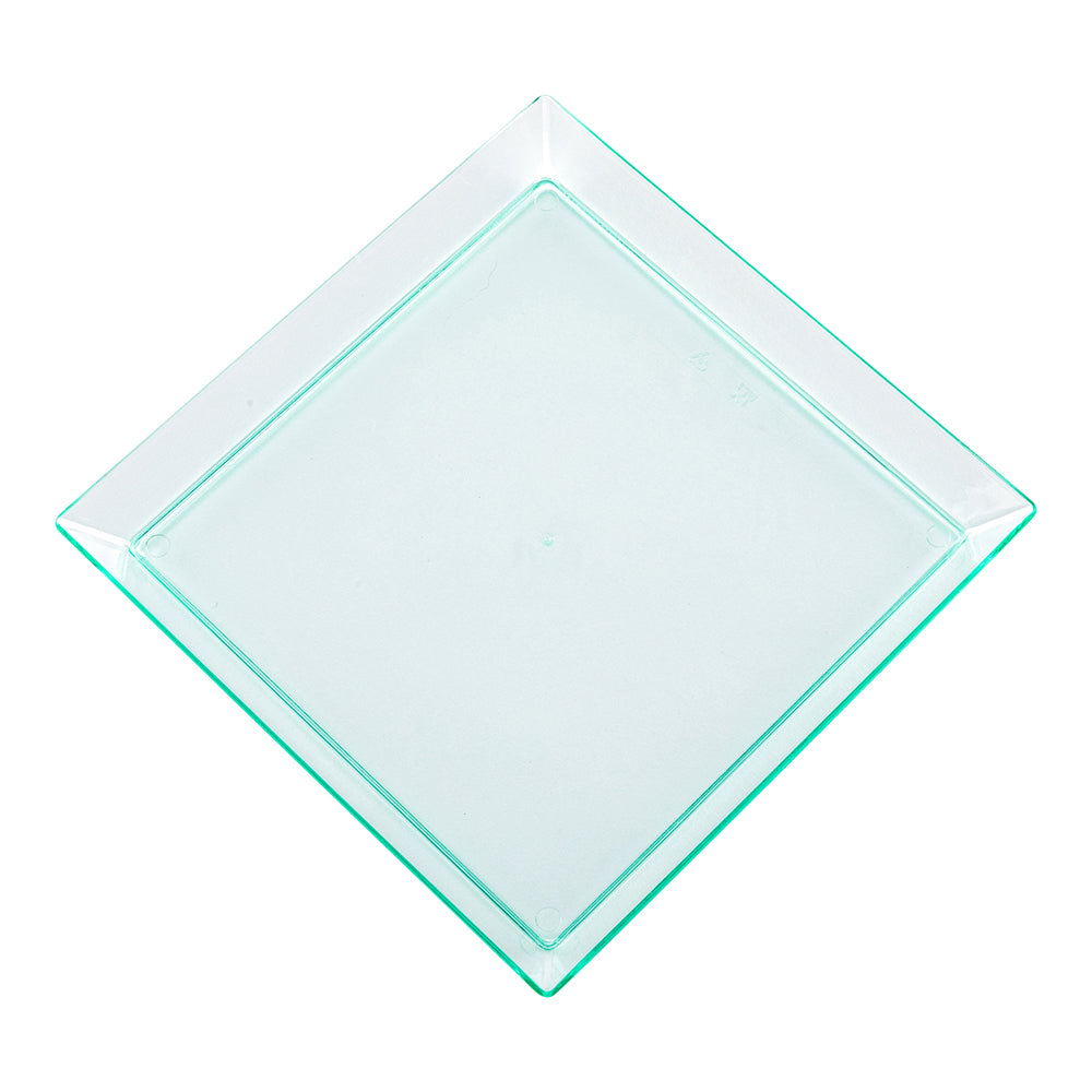 Mini Serve 100 Square Seagreen 5" Plastic Medium Modern Plates and 100 Silver Plastic 4" Mini Forks