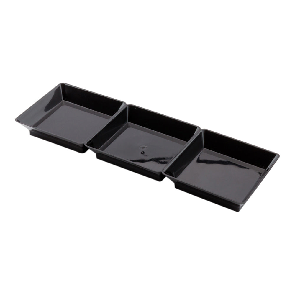 Maxi Serve 100 Rectangle Black 7.5" Plastic Terzetto Mini Plates and 100 Silver Plastic 4" Mini Forks