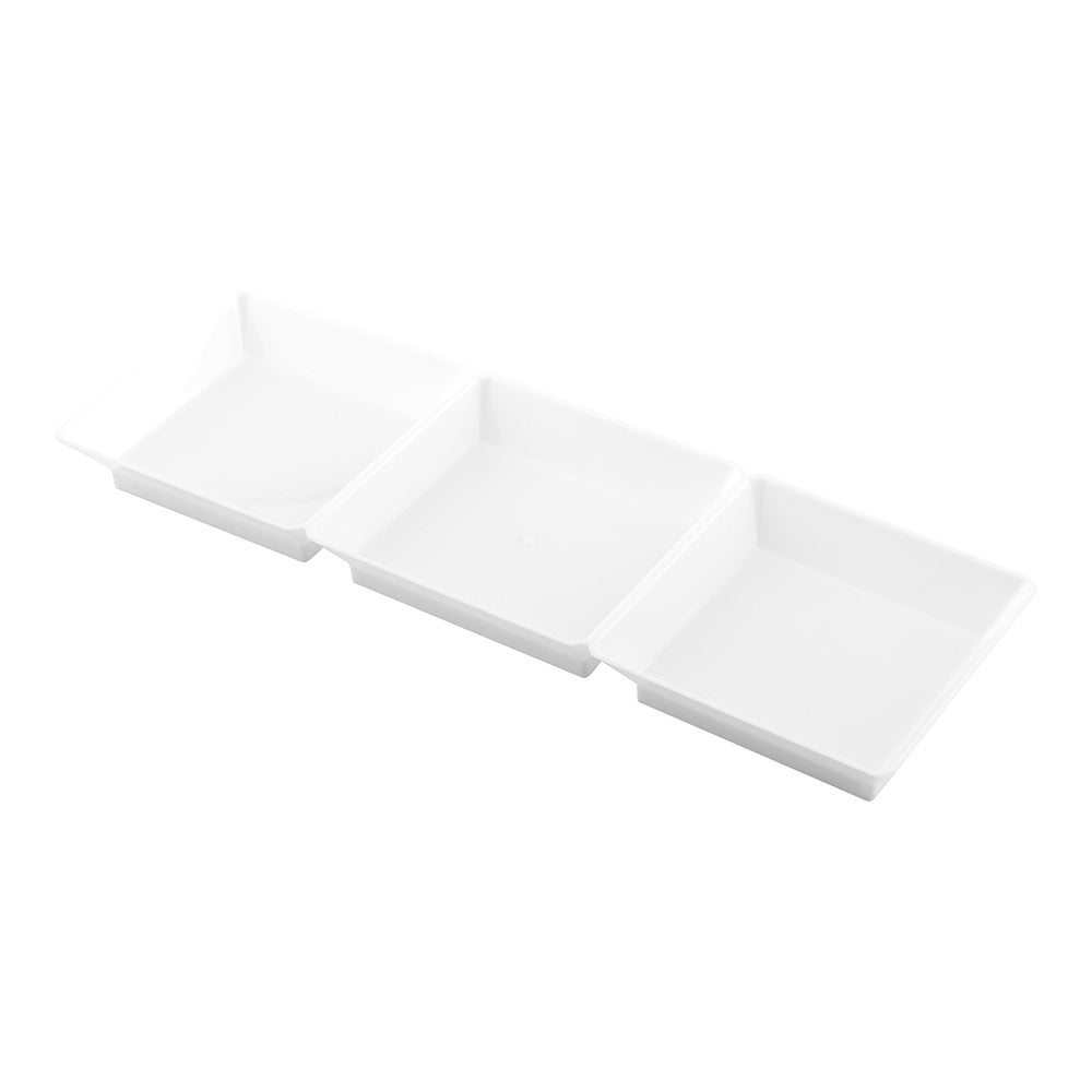 Maxi Serve 100 Rectangle White 7.5" Plastic Terzetto Mini Plates and 100 Silver Plastic 4" Mini Forks