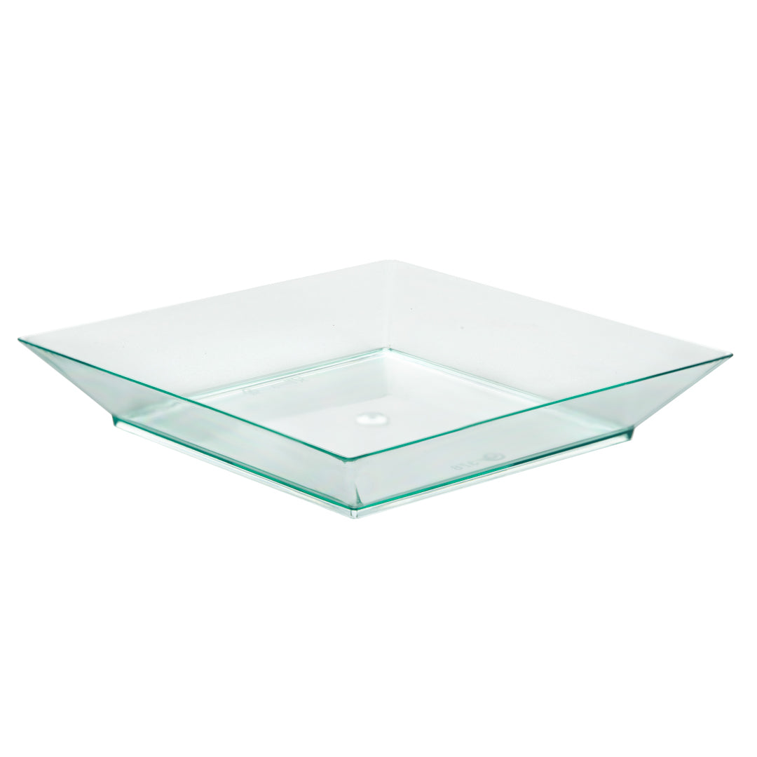 Mini Serve 100 Square Seagreen 3.9" Plastic Small Modern Plates and 100 Silver Plastic 4" Mini Forks