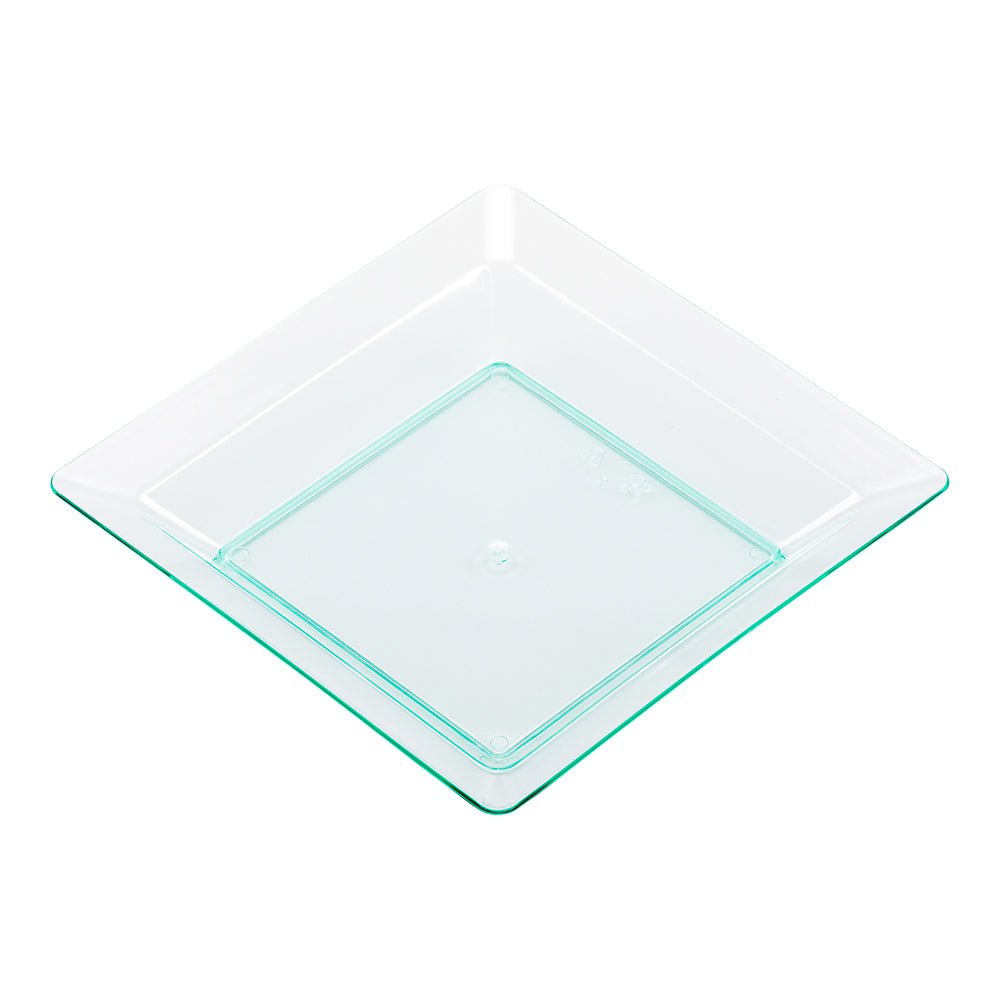 Mini Serve 100 Square Seagreen 4.25" Plastic Plates and 100 Silver Plastic 4" Mini Forks