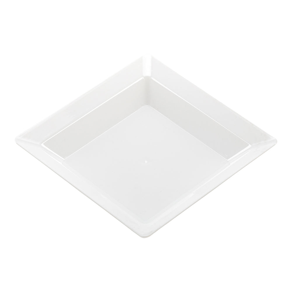 Mini Serve 100 Square White 4.25" Plastic Plates and 100 Silver Plastic 4" Mini Forks