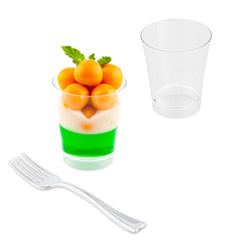 Mini Serve 100 3 oz Round Clear Plastic Mini Parfait Glass and 100 Silver Plastic 4