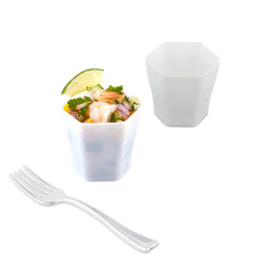 Mini Serve 100 2 oz Hexagon White Plastic Glass and 100 Silver Plastic 4