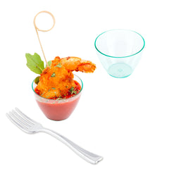 Mini Serve 100 2 oz Round Seagreen Plastic Mini Tasting Bowls and 100 Silver Plastic 4