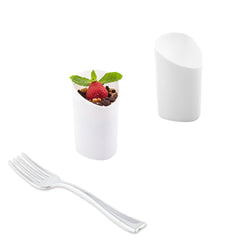 Mini Serve 100 3 oz White Plastic Triangolo Shot Glass and 100 Silver Plastic 4