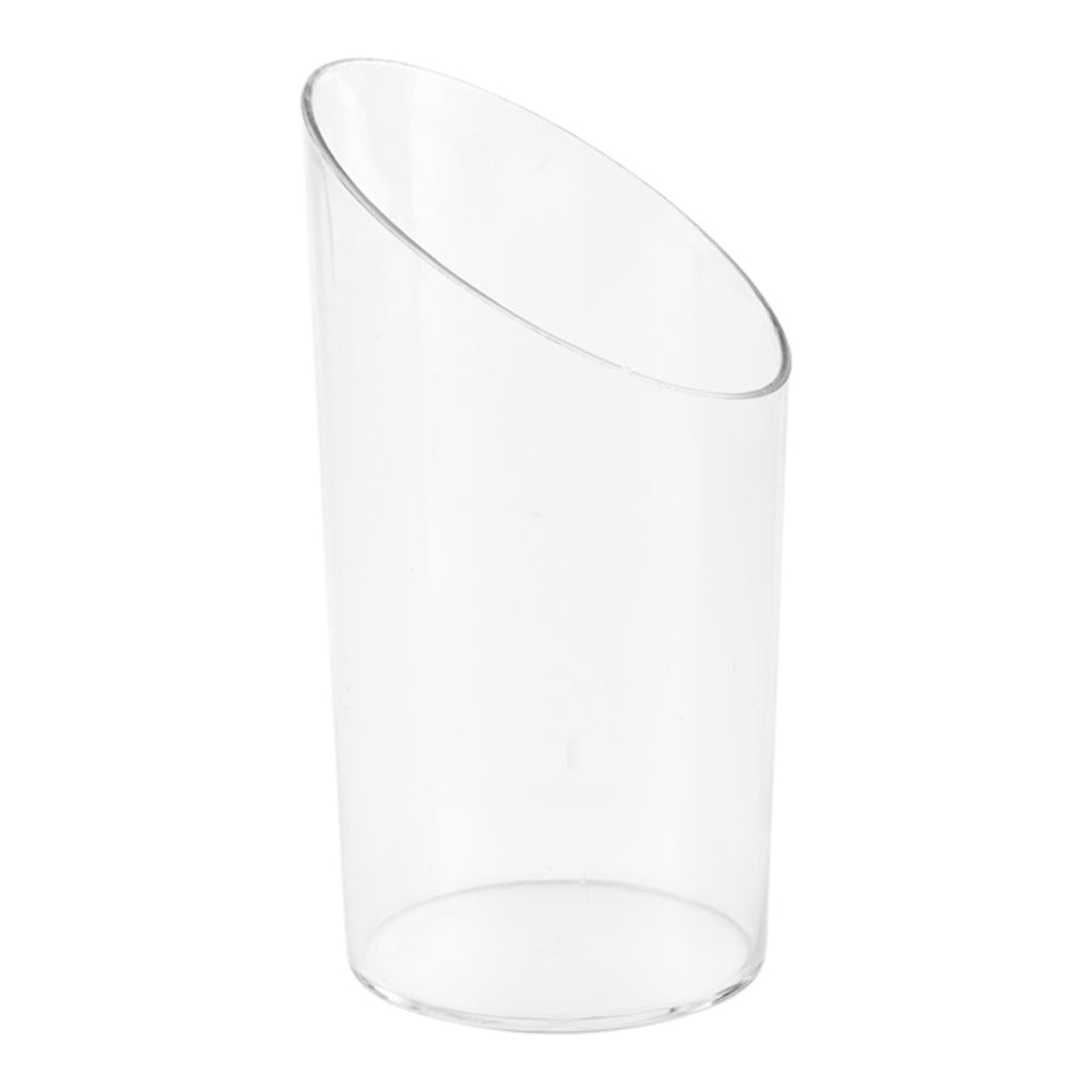 Mini Serve 100 3 oz Round Clear Plastic Incline Shot Glass and 100 Silver Plastic 4" Mini Forks