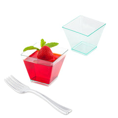 Mini Serve 100 2 oz Square Seagreen Plastic Mini Kova Cups and 100 Silver Plastic 4