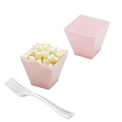 Mini Serve 100 2 oz Square Powder Pink Plastic Mini Kova Cups and 100 Silver Plastic 4
