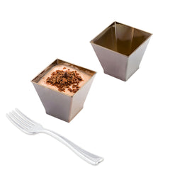 Mini Serve 100 2 oz Square Silver Plastic Mini Kova Cups and 100 Silver Plastic 4