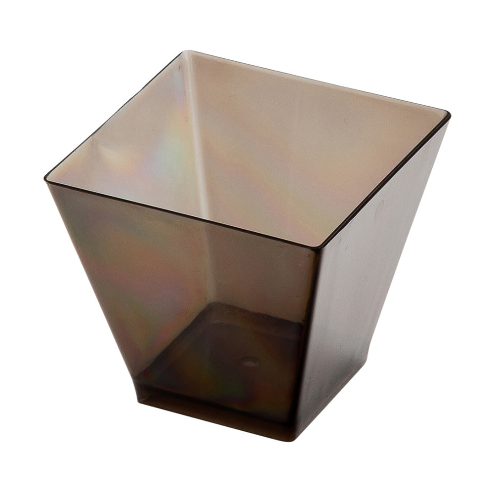 Mini Serve 100 2 oz Square Smoked Gray Plastic Mini Kova Cups and 100 Silver Plastic 4" Mini Forks