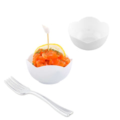 Mini Serve 100 2 oz Round White Plastic Le Fleur Cups and 100 Silver Plastic 4