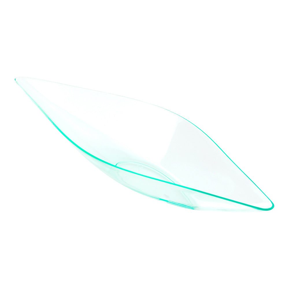 Mini Serve 100 Diamond Seagreen 5" Plastic Canoe Dish and 100 Silver Plastic 4" Mini Forks