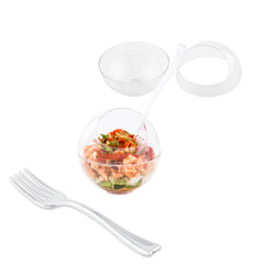 Mini Serve 100 3 oz Round Clear Plastic Balloon Bowls and 100 Silver Plastic 4
