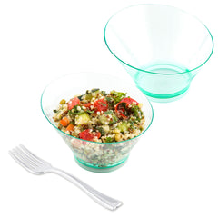 Mini Serve 100 7 oz Round Seagreen Plastic Incline Bowls and 100 Silver Plastic 4