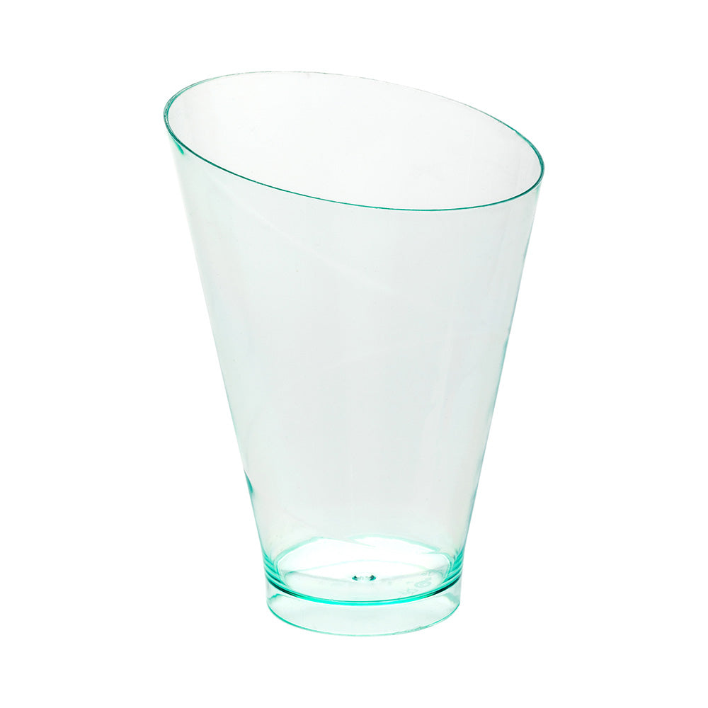 Mini Serve 100 7 oz Round Seagreen Plastic Incline Glass and 100 Silver Plastic 4" Mini Forks