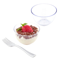 Mini Serve 100 4 oz Round Clear Plastic Bodega Cups and 100 Silver Plastic 4