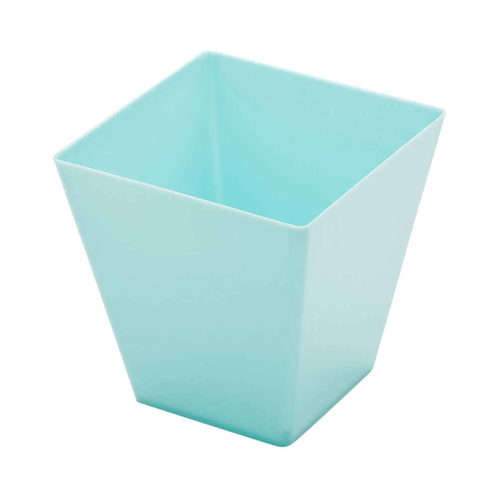 Mini Serve 100 8 oz Square Baby Blue Plastic Large Kova Cups and 100 Silver Plastic 4" Mini Forks