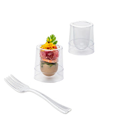 Mini Serve 100 2 oz Round Clear Plastic Double Walled Cups and 100 Silver Plastic 4