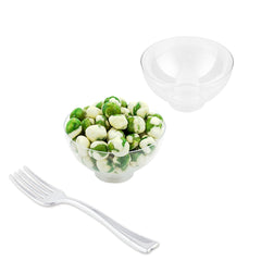 Mini Serve 100 2 oz Round Clear Plastic Coppa Bowls and 100 Silver Plastic 4
