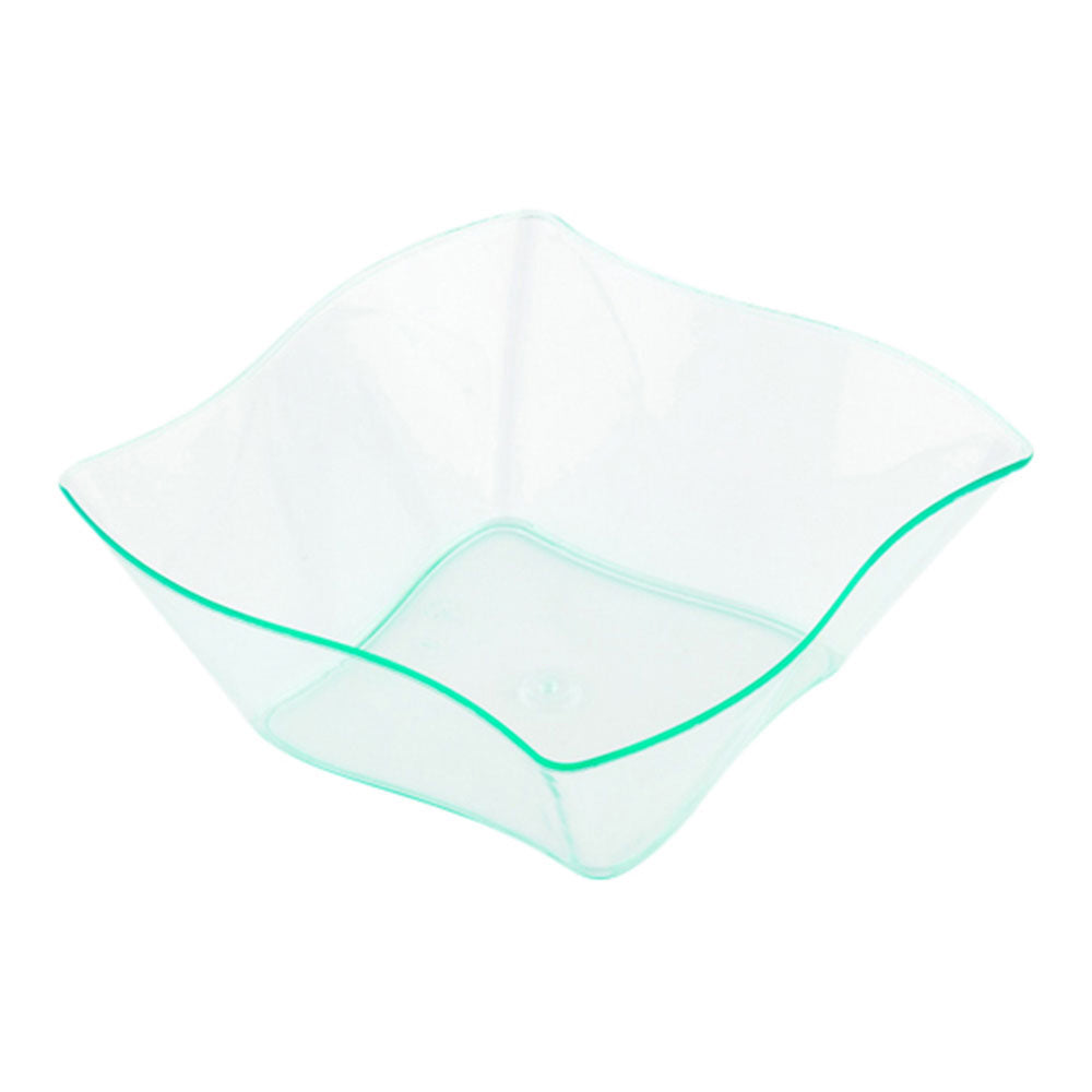 Mini Serve 100 6 oz Square Seagreen Plastic Aqua Bowls and 100 Silver Plastic 4" Mini Forks